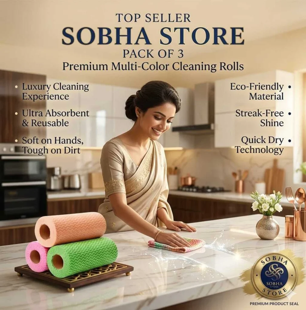 SOBHA STORE Set 3 Multipurpose Kitchen Tissue Paper Roll|Washable & Reusable Cleaning Roll (2 Ply, 210 Sheets)
